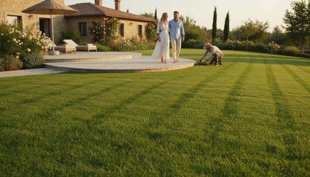 Solbelyst luksushave med par