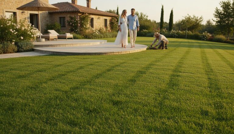 Solbelyst luksushave med par